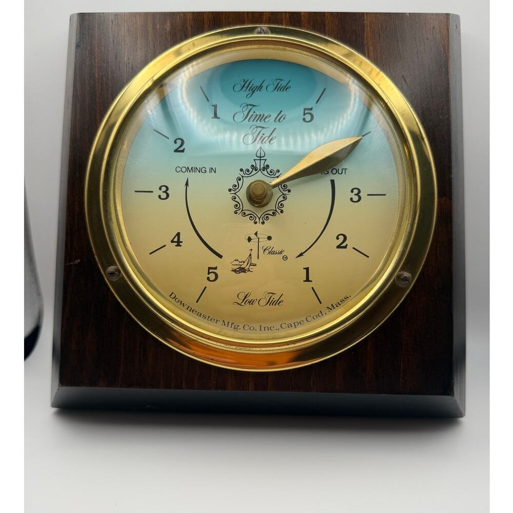 Vintage Downeaster Time to Tide Clock Brass Wood Nautical